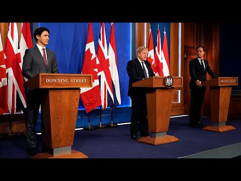 PM Justin Trudeau, Boris Johnson and Mark Rutte speak on the Russia-Ukraine crisis