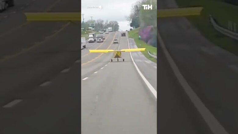 Plane Lands and Drives Down Highway