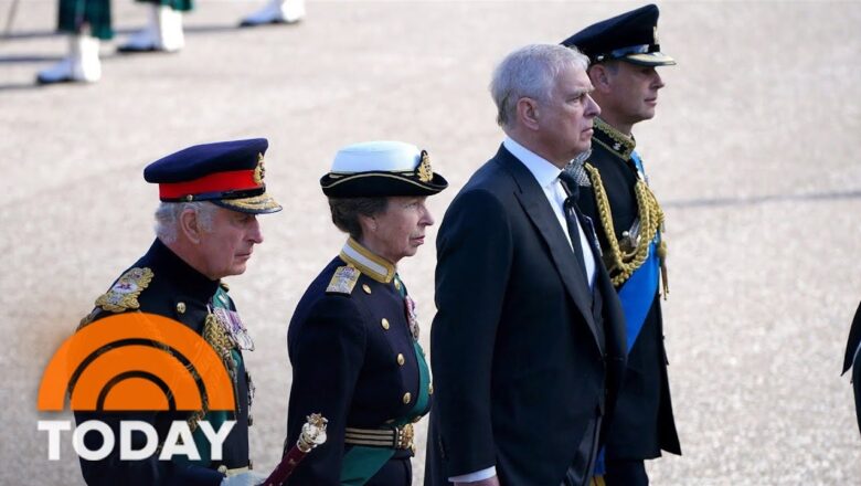 Queen’s 4 Children Walk Behind Her Coffin As It Arrives At St. Giles