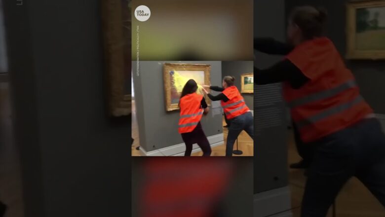 Climate protesters throw mashed potatoes on Monet painting | USA TODAY #Shorts