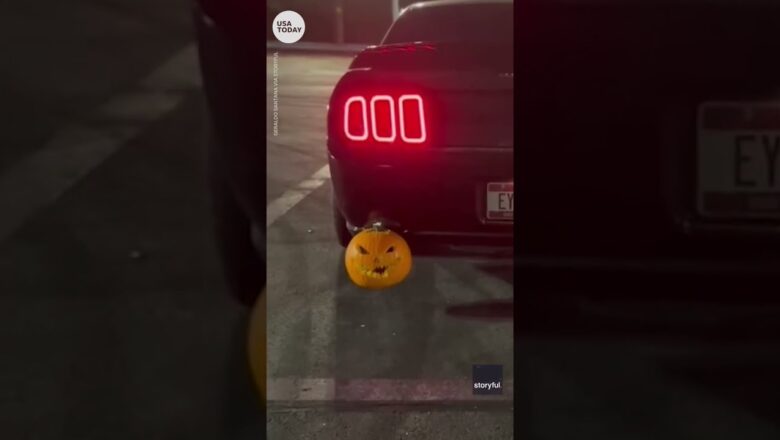 Car enthusiast lights up jack-o-lanterns using Mustang exhaust pipes | USA TODAY #Shorts