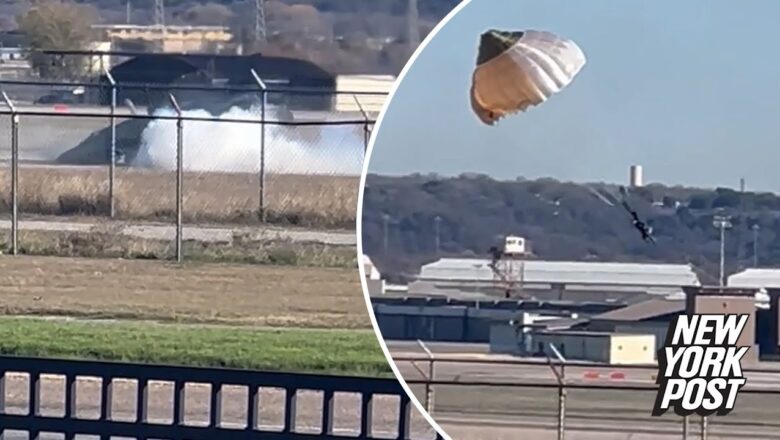 Video: Pilot ejects himself from jet as it crashes during landing in Texas | New York Post