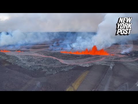 WATCH: Striking new aerial footage shows Mauna Loa volcano eruption | New York Post