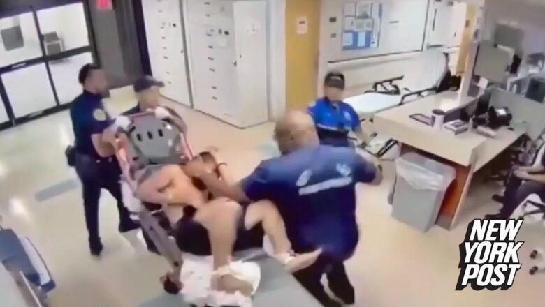 Wild video shows firefighter socking handcuffed hospital patient who spat on him | New York Post