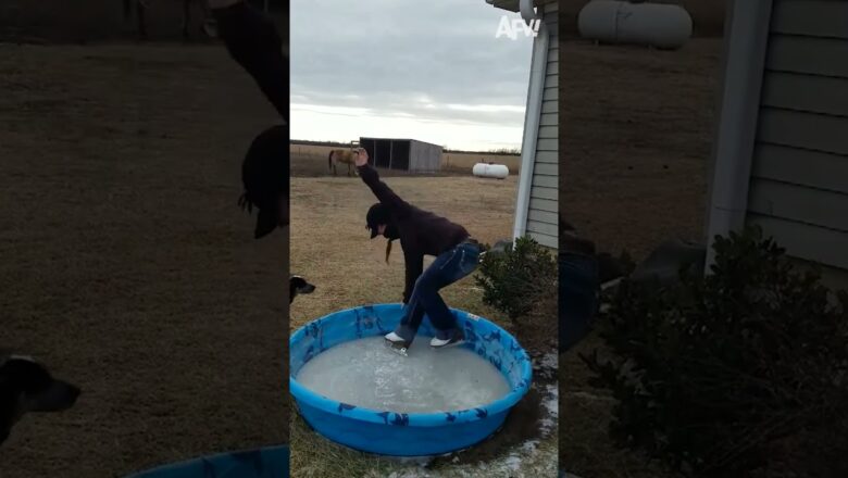 Making Use of That Kiddie Pool Year ‘Round ?⛸️ #funny #winter #fail #fall #afv