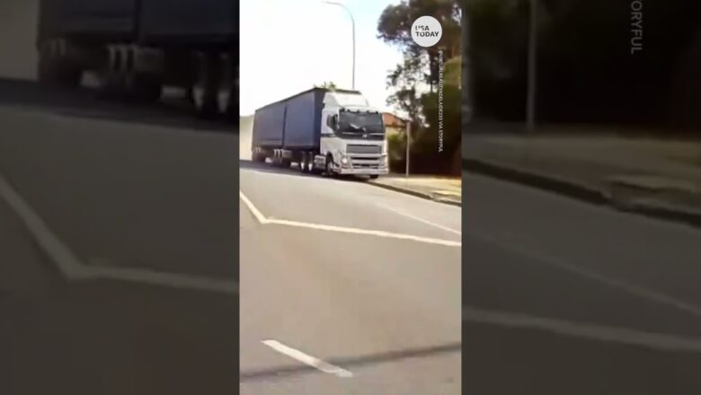 Caught on camera: Out of control truck takes out bus stop, light posts | USA TODAY #Shorts