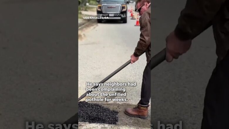 Arnold Schwarzenegger ‘terminates’ pothole near California home #Shorts