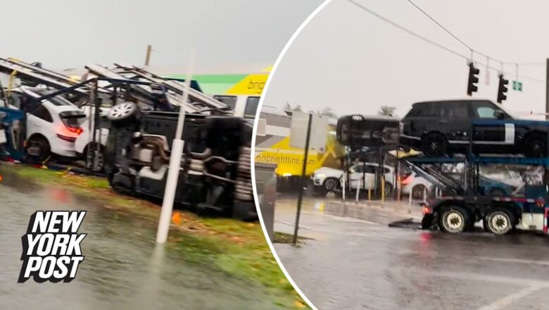 Wild video shows passenger train hitting car hauler in Hollywood, Florida | New York Post