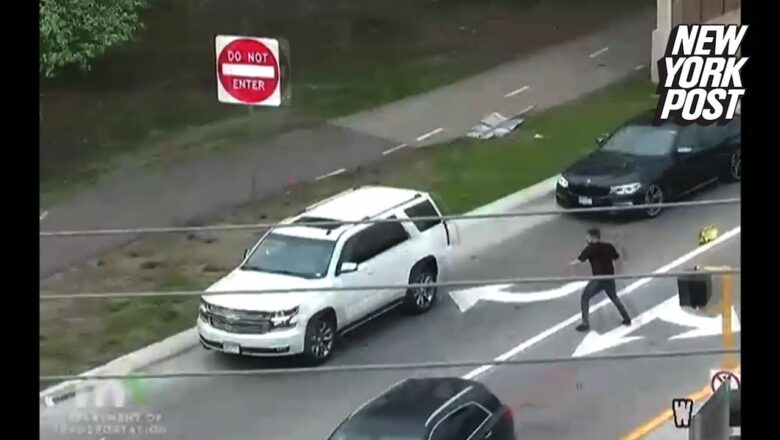 Shocking moment men fling rocks, concrete at each others’ cars during road rage fight | NY Post