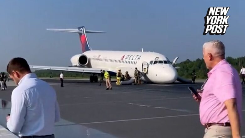 Delta flight with 96 passengers aboard screeches across runway in North Carolina emergency landing