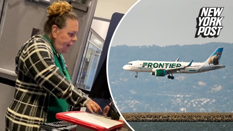 Frontier Airlines worker yelling at people to hurry up