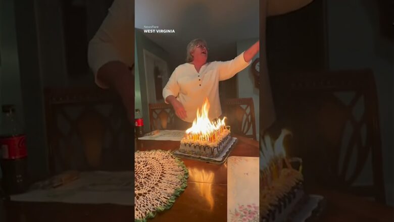 Grandma struggles to blow out hilarious number of candles on birthday cake #Shorts