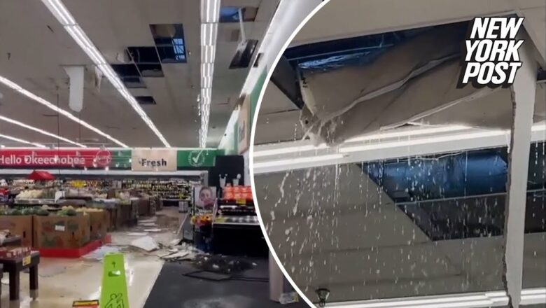 Watch parts of ceiling cave in during severe weather at a Florida grocery store