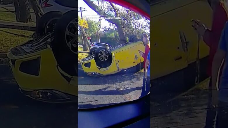 Teen driver loses control, car flips on its side and skids down road #Shorts