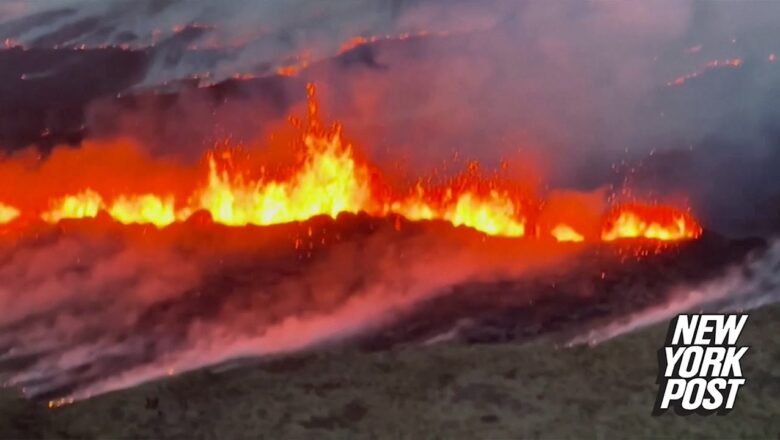 WATCH: Aerial footage of sprawling red-hot lava in Iceland