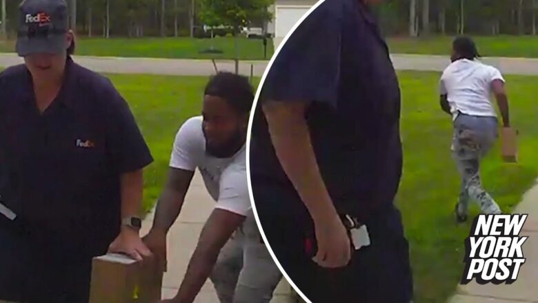 ‘Porch pirate’ caught on video stealing iPad right out of FedEx worker’s hands