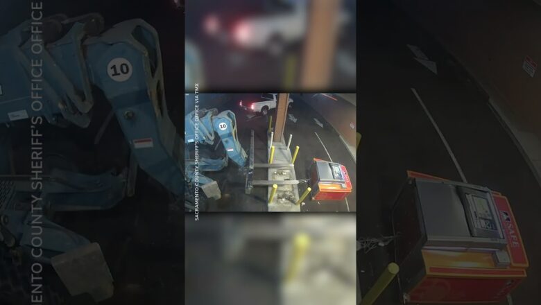 Robbers steal ATM by driving forklift into it #Shorts