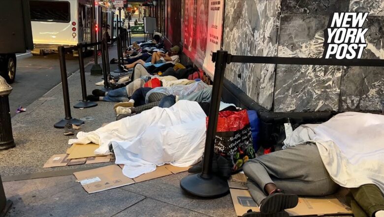 Video shows migrants sleeping on cardboard outside iconic NYC hotel as shelter hits capacity