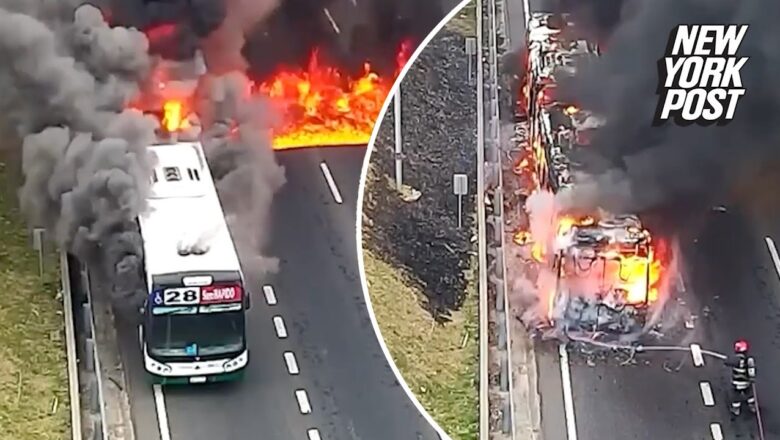 WATCH: City Bus Burnt To A Crisp On The Side Of The Highway