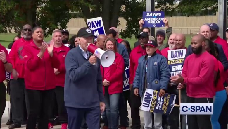 Biden plays blue-collar Joe on picket line before Silicon Valley fundraiser