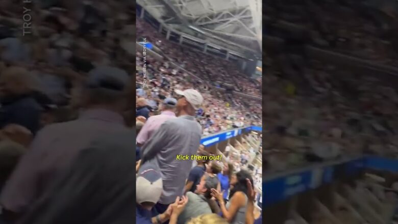 Climate protester glues feet to floor during Coco Gauff’s US Open match #Shorts