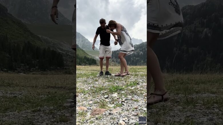 Engagement video interrupted by nosy goat in Swiss Mountains #Shorts