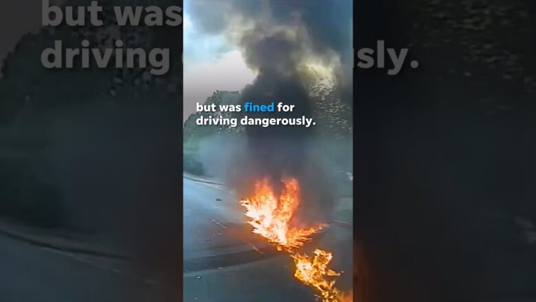 Police dashcam: Motorcycle flips over car, explodes in fiery crash #Shorts