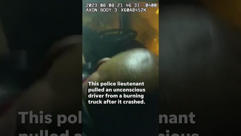 Police lieutenant saves unconscious driver from burning 18-wheeler #Shorts