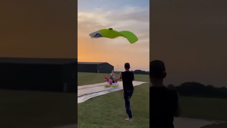 Watch: Incredible moment skydiver nails perfect landing onto unicorn #Shorts