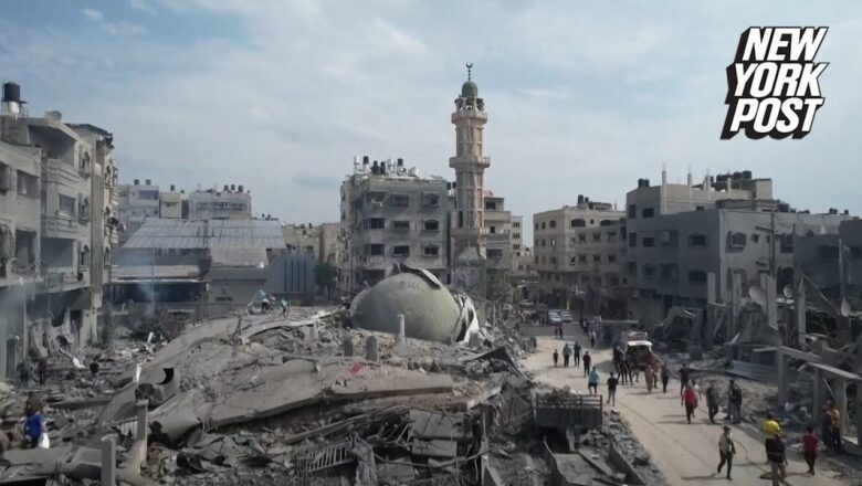 Drone footage shows destroyed Gaza mosque after Israeli airstrike