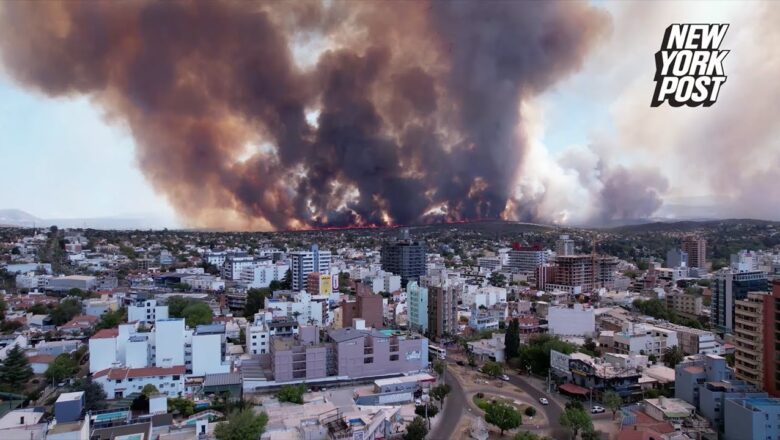 Drone Footage Shows Huge Wildfire Threatening Argentine City