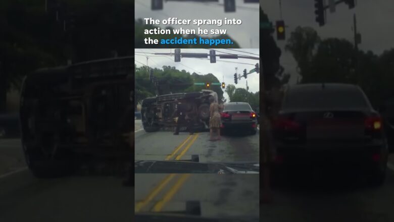 Officer pulls elderly man from flipped car #Shorts