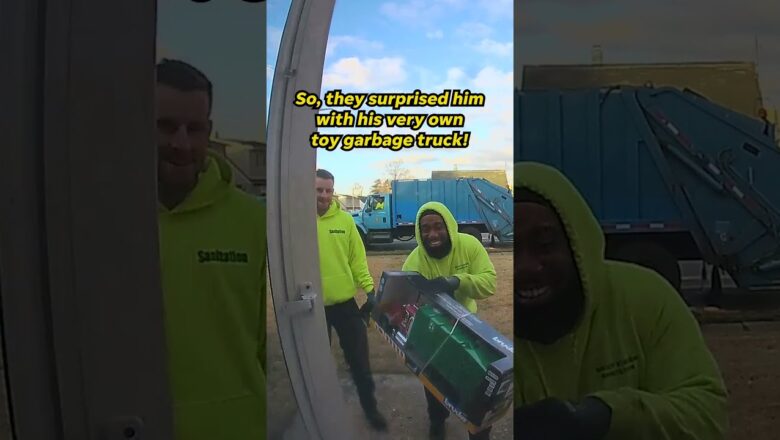 Toddler surprised with gift from sanitation workers | Humankind #shorts #goodnews