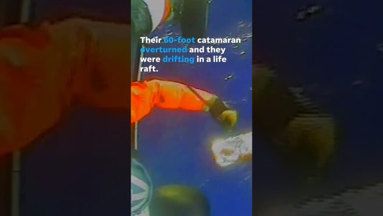 Watch: Coast Guard saves mariners after 60-foot catamaran overturns #Shorts