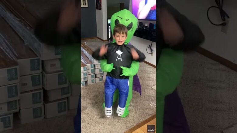 Young boy acts out an alien abduction with the help of his Halloween costume #Shorts