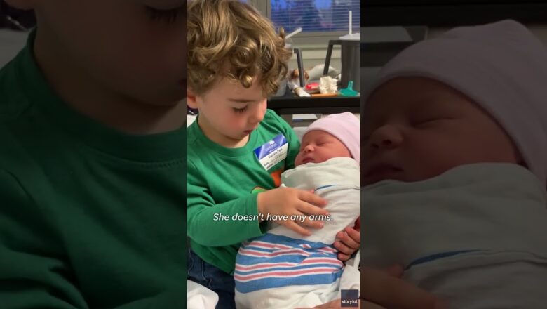 Big brother’s reaction to swaddled newborn sister is priceless #Shorts