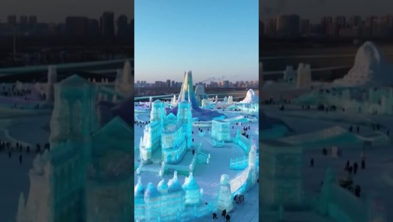 Harbin Ice and Snow World showcases 2,000 ice sculptures, slides #Shorts