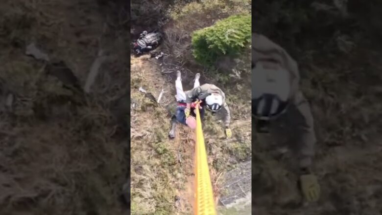 Rescuers airlift driver after car plunges off cliff #Shorts