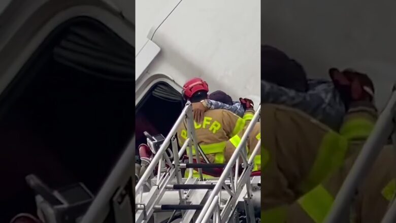 Watch: Firefighters rescue truck driver dangling off overpass #Shorts