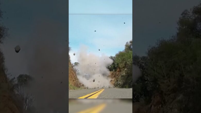 Bye, bye boulders! Detonation crews clear roadway after rockslide. #shorts