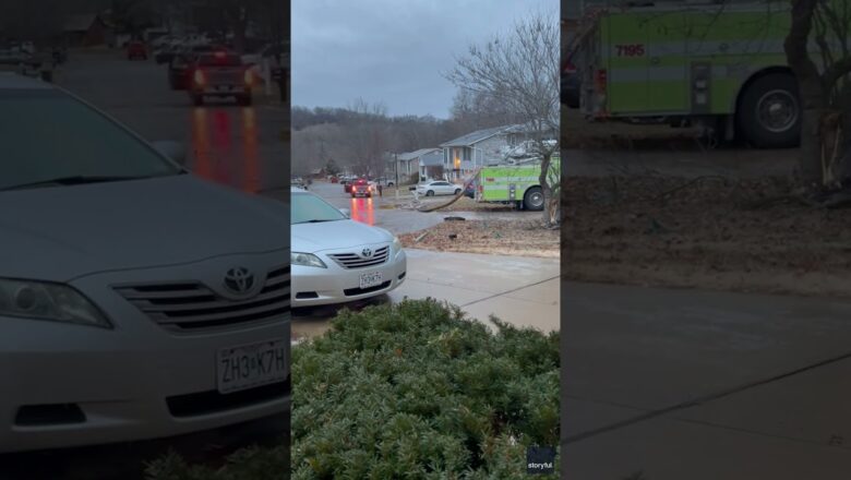 Fire truck spins out of control down icy street after ice storm hits #Shorts