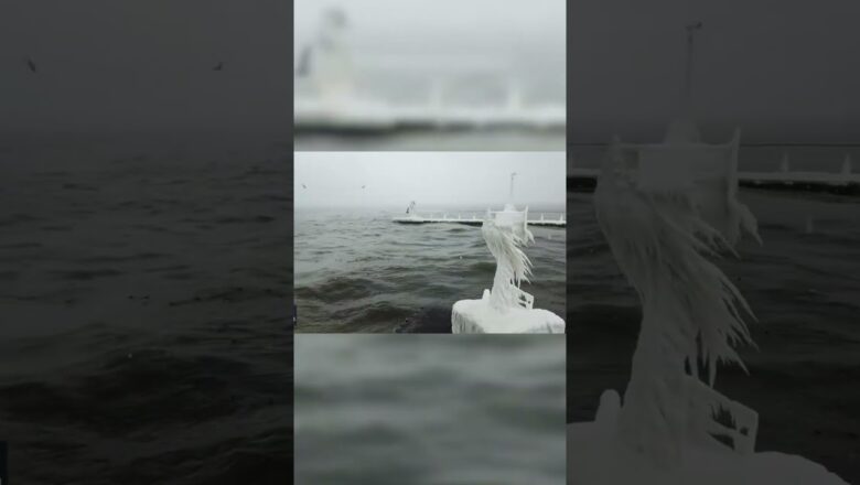 Mesmerizing ice encases lighthouses during a lake-effect snow event #Shorts