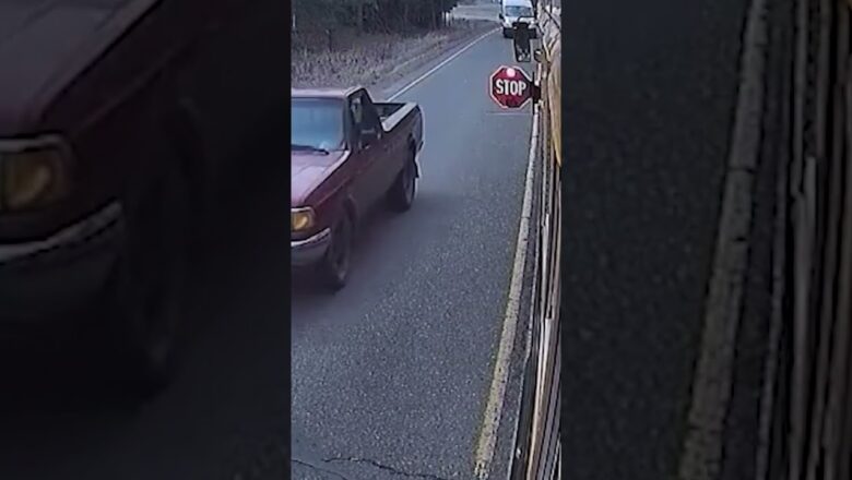 Police search for driver who almost hit kids crossing at bus stop #Shorts