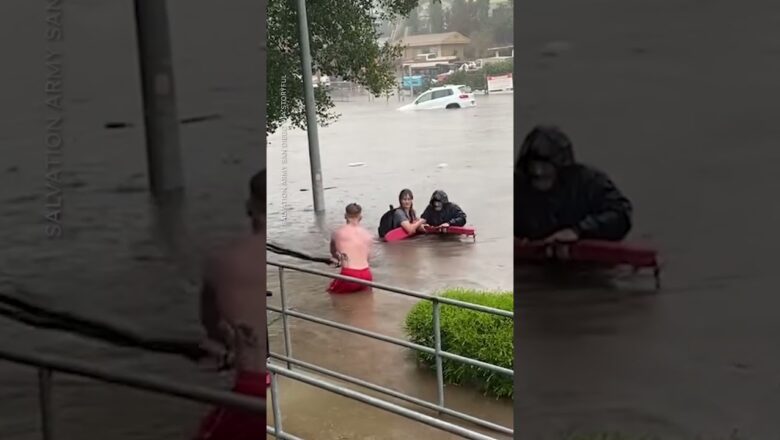 Watch: Dramatic moment a flooded street sweeps away a car #Shorts