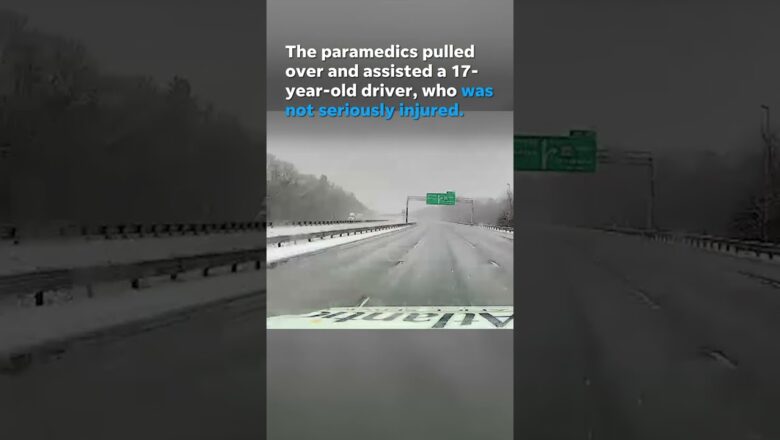 Ambulance misses car as it flips across highway, stops to help driver #Shorts