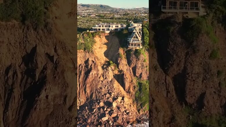 Drone video: Landslide leaves mansions on the edge of a cliff #Shorts