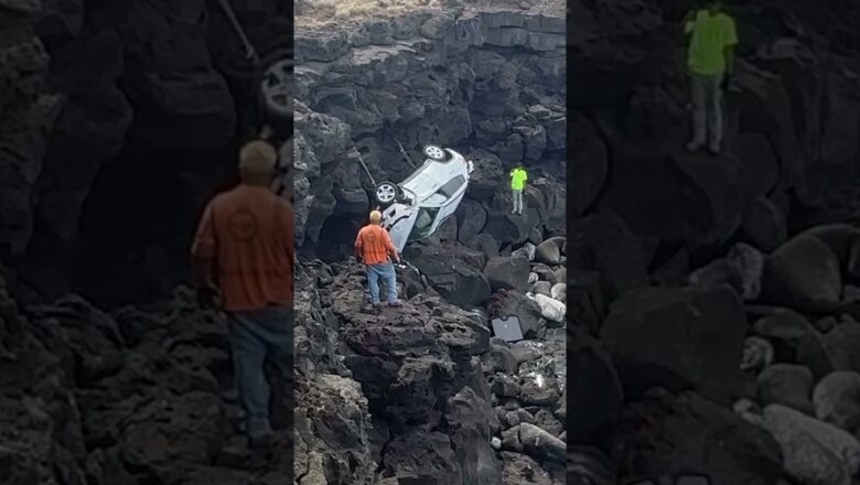 Scary moment as tow truck pulls Jeep from cliffside after driver goes over #Shorts