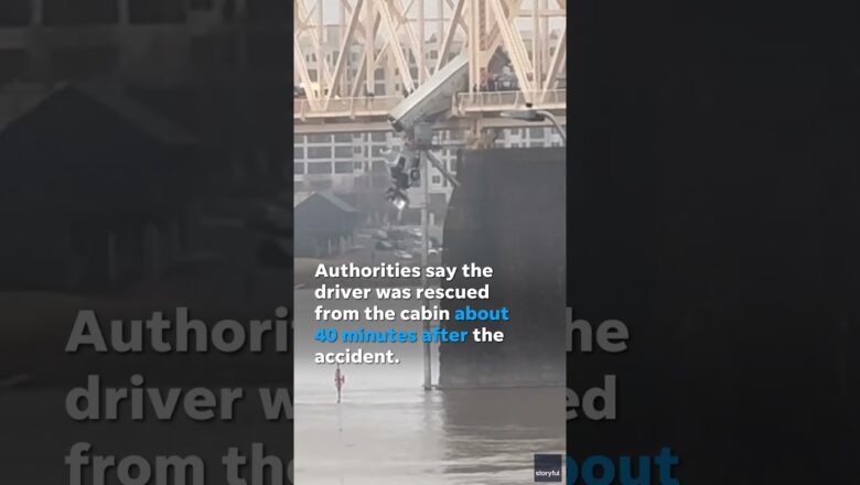 4-vehicle crash leaves truck dangling over the side of a bridge above river #Shorts