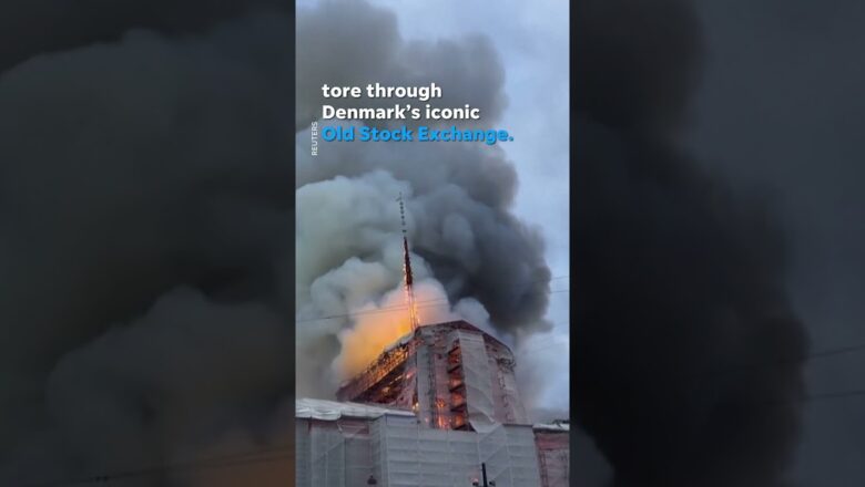 Videos show historic Copenhagen spire engulfed in flames, collapse #Shorts