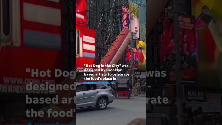 65-foot long hot dog art installation arrives in Times Square #Shorts